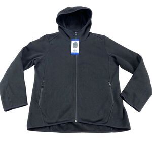 Andrew Marc Hoddie Jacket Womens Large Black Fleece Long Sleeve Full Zipper
